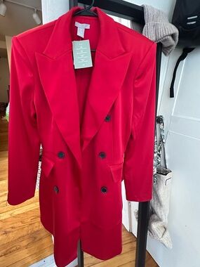 H&M Red Double-Breasted Blazer Jacket